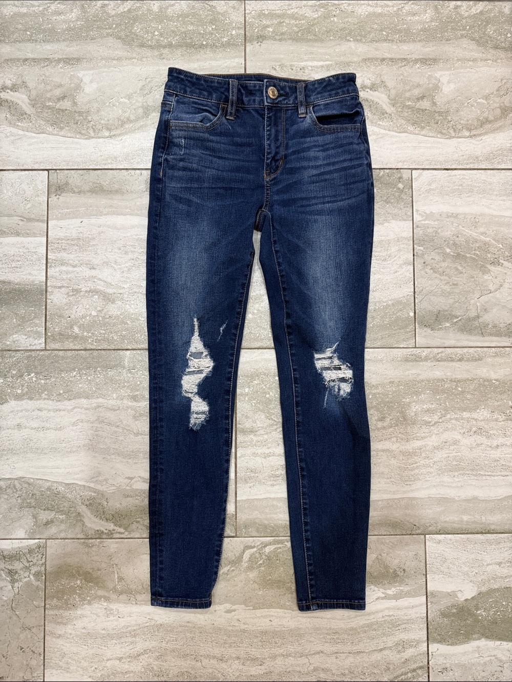 American Eagle Outfitters Dark Blue Skinny Distressed Jeans